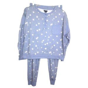 Splendid Womens Medium Pajama Set Blue with Stars Long Sleeve Pant #D27